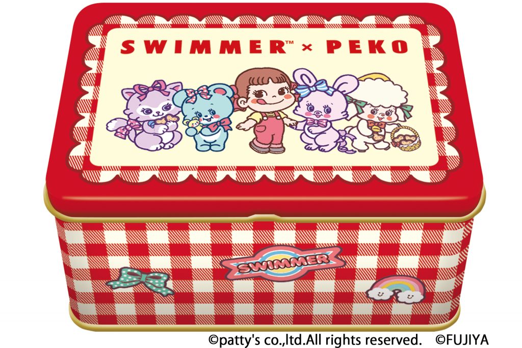 「SWIMMER×PEKOコラボハートクッキー缶」（1320円）　(C)patty's co.,ltd.All rights reserved.(C)FUJIYA